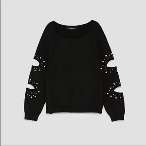 ZARA pearl cutout sweatshirt size large